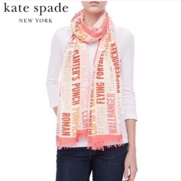 Kate Spade All That Glitters Cocktails Drink Scarf Pink Gold Metallic 80"x30" - Picture 1 of 15